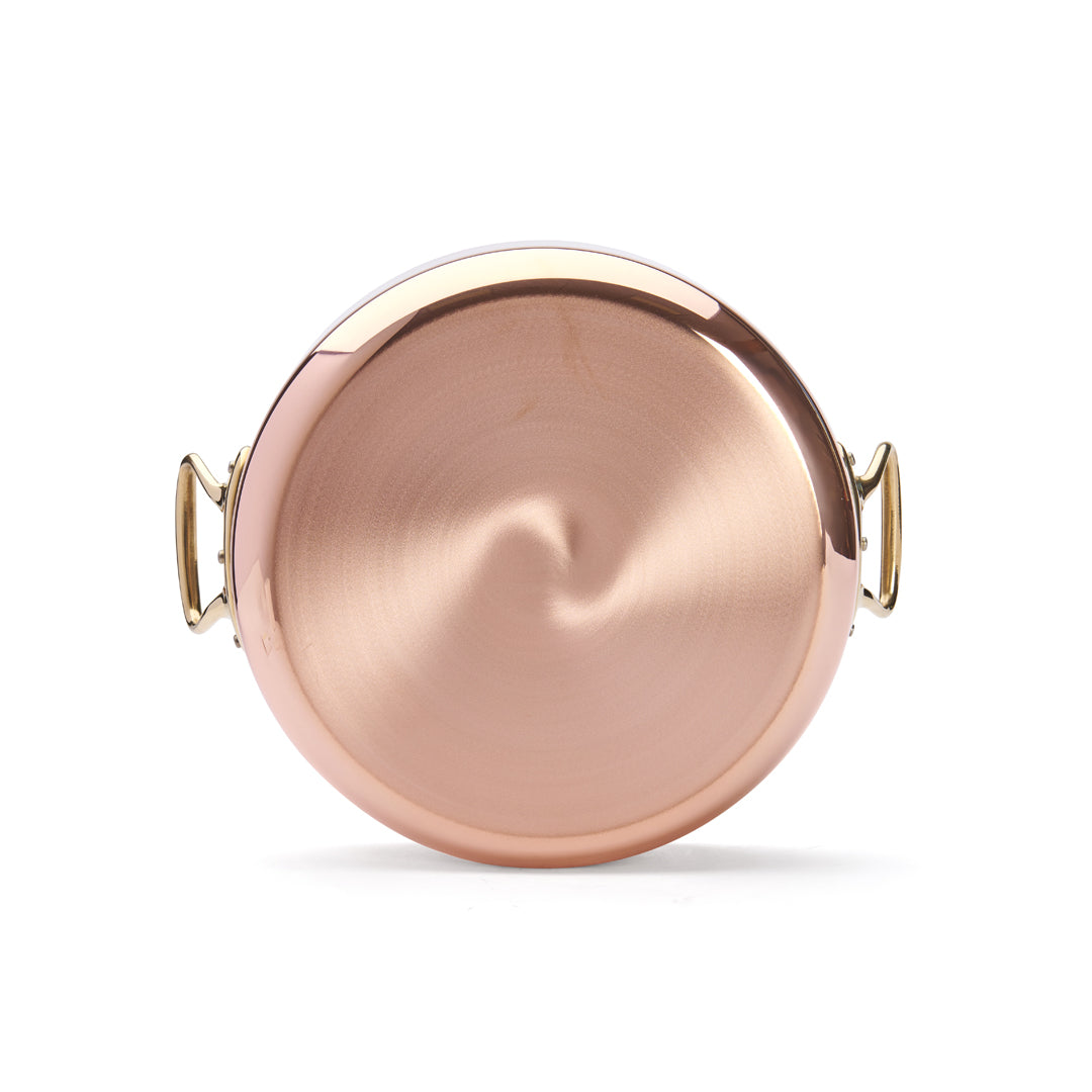 INOCUIVRE SERVICE Copper Round Sauté Pan with Lid and Brass Handles