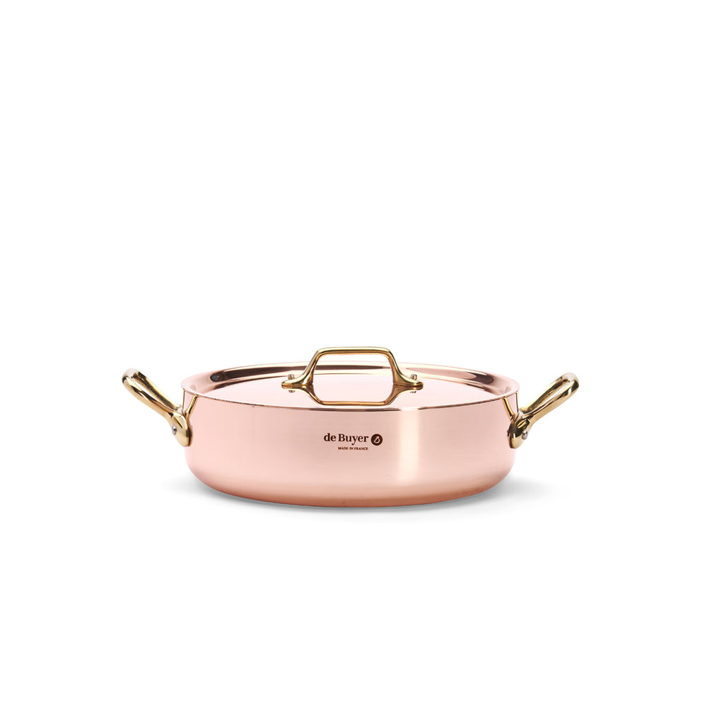 INOCUIVRE SERVICE Copper Round Sauté Pan with Brass Handles