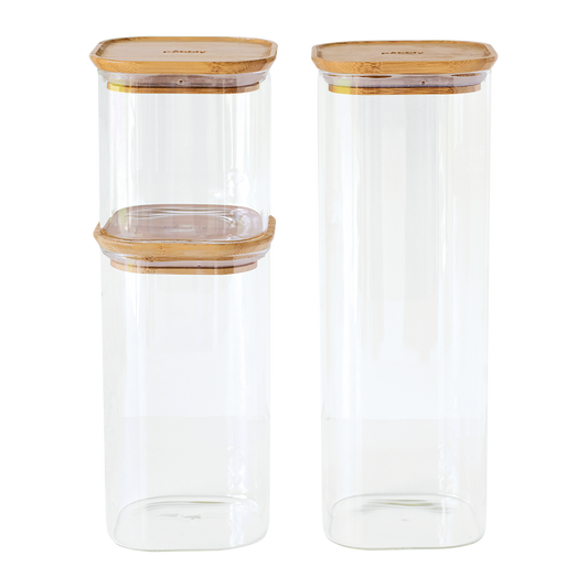 Stackable Glass Container with Bamboo Lid - The Pantry Set 3pack