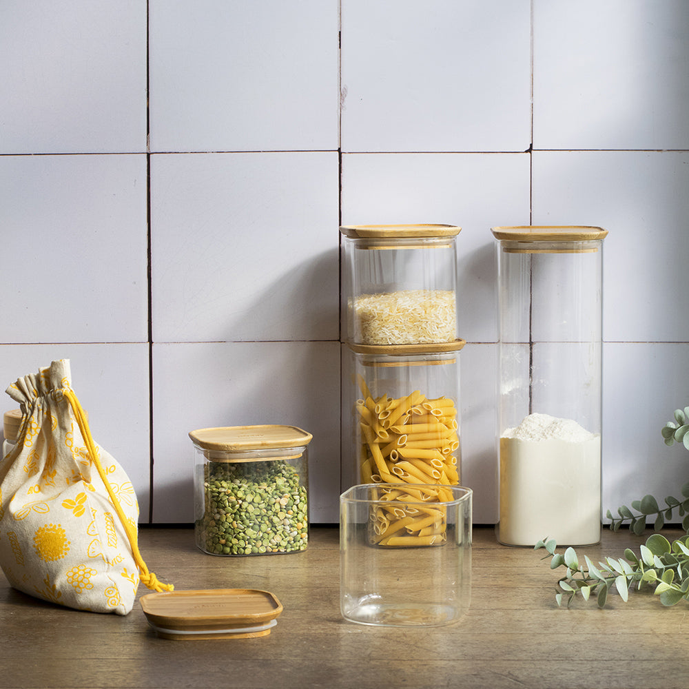 Stackable Glass Container with Bamboo Lid - The Pantry Set 3pack