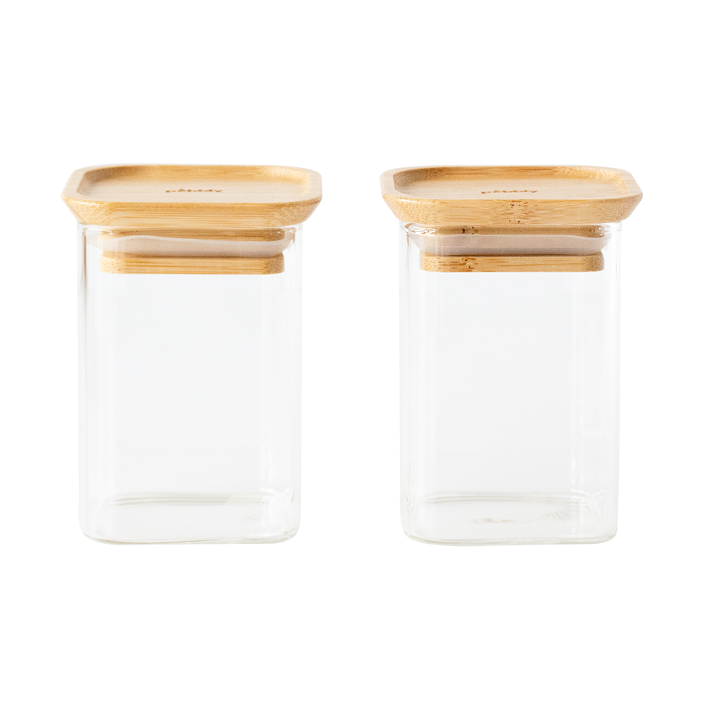 Stackable Glass Container with Bamboo Lid 2pack