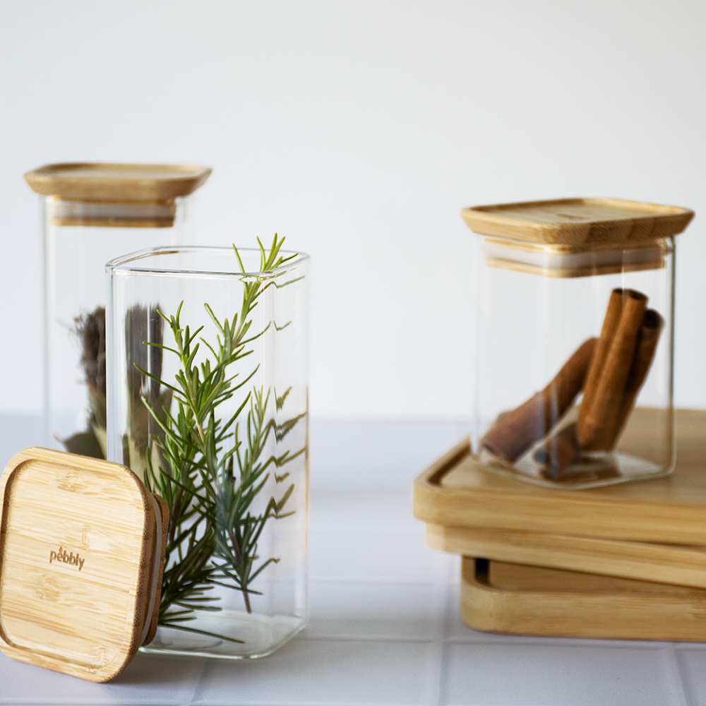 Stackable Glass Container with Bamboo Lid 2pack